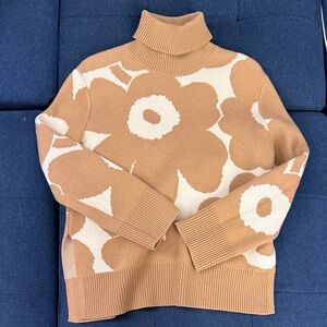 Marimekko Camel & Cream Floral Turtleneck Sweater